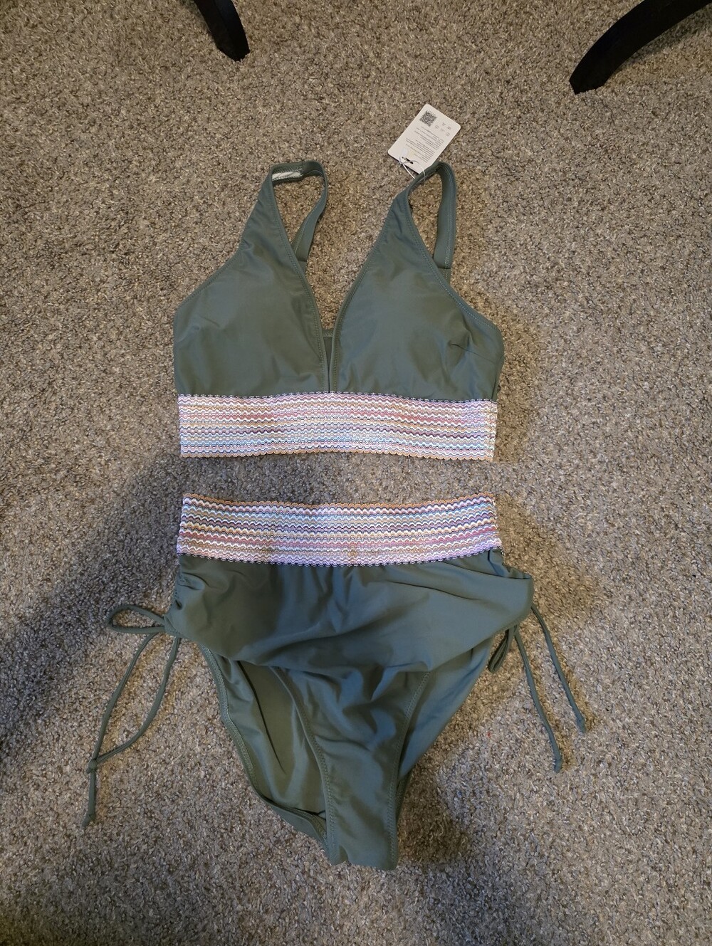 Kohl's Olive Green Two-Piece Bikini with Multicolor Waistband